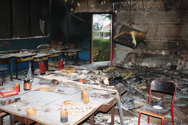 Une partie des dégâts à l'école Jules Ferry de Templeuve, suite à l'incendie.