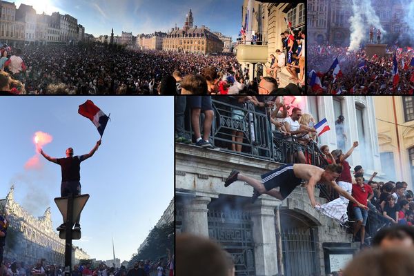 Un saut depuis le balcon du Théâtre du Nord à Lille, une statue de joie, des fumigène, la foule bleu-blanc-rouge : la fête !