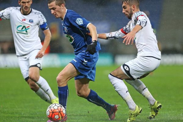 Le Strasbourgeois Lienard (m) lors du match de Coupe de France de Football entre le FC Sochaux Montbeliard et le RCSA
