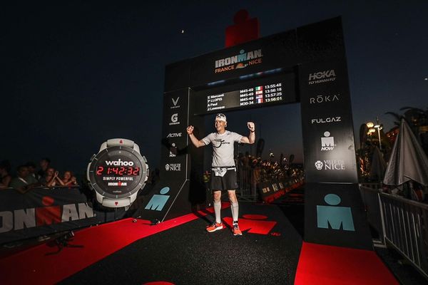 Le Maréchal des logis-chef Joris à l'arrivée de l'Ironman de Nice fin juin 2023.