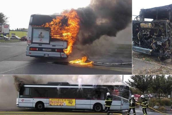 Le bus a pris feu sur le parking d'Auchan Petite-Forêt.