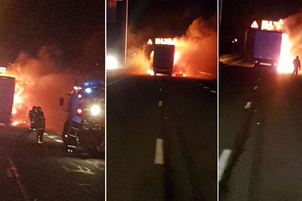 Selon l'UNSA, environ 50 migrants ont mis le feu a un barrage sur la rocade portuaire.