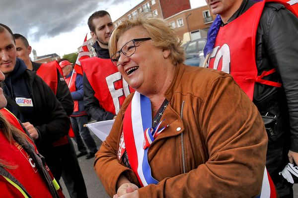 Annick Mattighello en 2017, lors d'une manifestation contre la loi travail. 