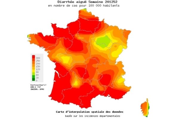 Le seuil épidémique de gastro-entérite a été atteint durant la dernière semaine de l'année. La Bourgogne est concernée elle aussi, mais n'est pas dans le maximum des 300 cas pour 100 000 habitants.