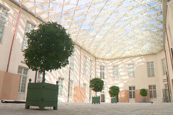 A l'occasion du Sommet de la francophonie, le château de Versailles a prêté une dizaine de ses orangers pour décorer la cour de la Cité internationale de la langue française de Villers-Cotterêts.