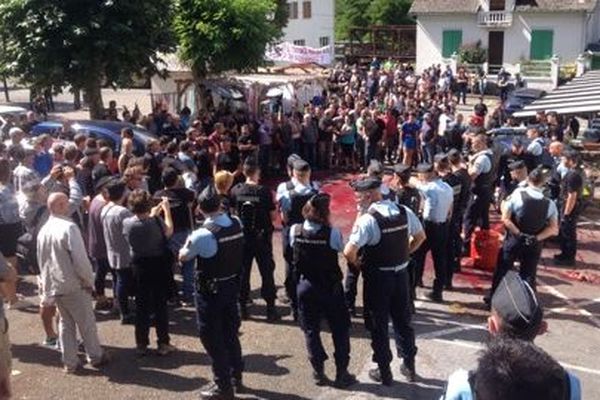 Les anti-ours ont jeté des carcasses et de sang de brebis sur la chaussée, devant la mairie de Etsaut, et sur une voiture de gendarmerie