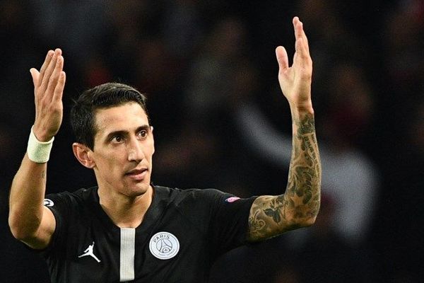 Angel Di Maria célèbre son but lors de la rencontre OSG6Naples au Parc des Princes le 24 octobre 2018.