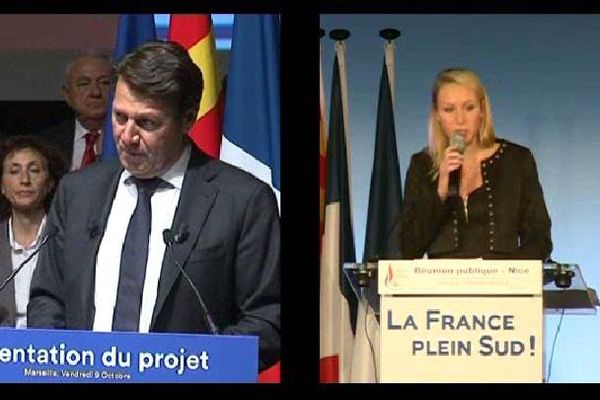 Christian Estrosi, candidat LR et Marion Maréchal-Le Pen FN lors de leurs meetings en campagne