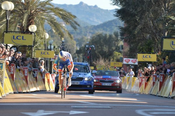 Thibaut PINOT, lors du contre la montre du Critérium International 2015 