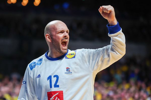 Vincent Gérard, le 27-01-2023 à Stockholm en  suède lors de la demi-finale de coupe du monde Suède-France.