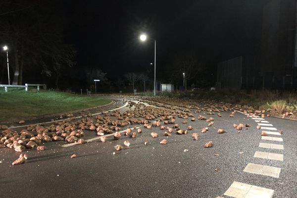 Des centaines de betteraves sur la route à Amiens Nord