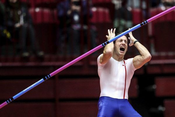 Malmö (Suède), le 25 février 2015 : Renaud Lavillenie s'est contenté d'une barre à 5,92 mètres pour remporter le meeting, le perchiste clermontois a échoué à trois reprises à 6,03 mètres.