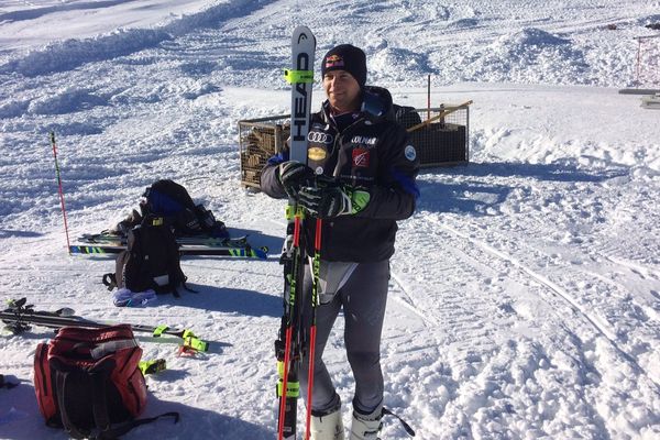 Alexis Pinturault à l'entraînement à Courchevel, avant la Coupe du Monde à Val d'Isère