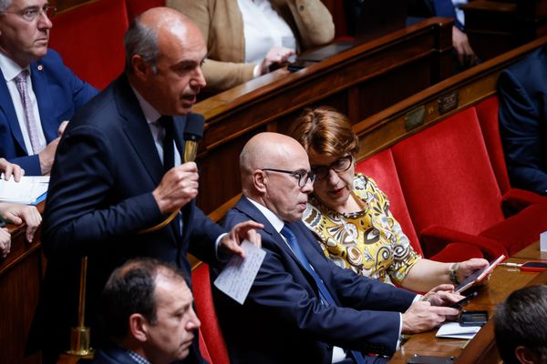 Paris, FRANCE ; SEANCE DE QUESTIONS AU GOUVERNEMENT DANS L' HEMICYCLE DE L' ASSEMBLEE NATIONALE. OLIVIER MARLEIX, ERIC CIOTTI, ANNIE GENEVARD.