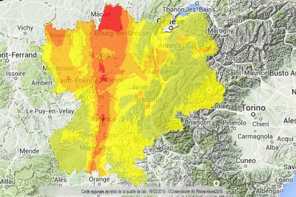 Etat de la qualité de l'air en Rhône Alpes, le 19 mars 2015