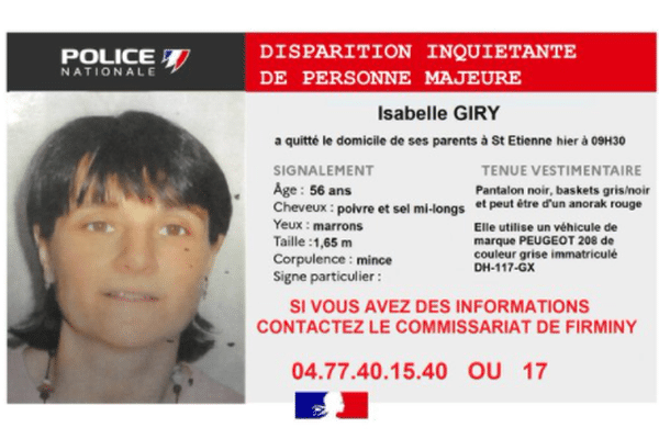 Appel à témoins pour la disparition d'Isabelle Giry, femme de 56 ans.