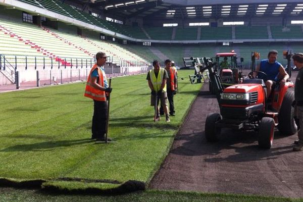 La pose de la nouvelle pelouse a débuté ce lundi matin au Stade d'Ornano à Caen