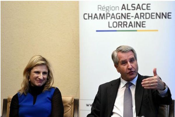 Valérie Debord, en charge du projet du nom définitif de la nouvelle grande région, et Philippe Richert, président de la région Alsace Champagne-Ardenne Lorraine