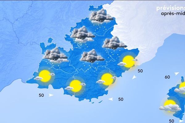 Entre mer et montagne, la région est de nouveau coupée en deux ce lundi.