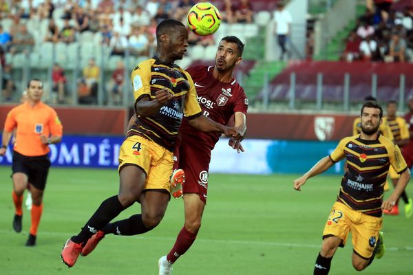 Le défenseur orléanais Gabriel Mutombo face au FC Metz (défaite 5-1), lors de la 1ere journée, le 3 août 2018