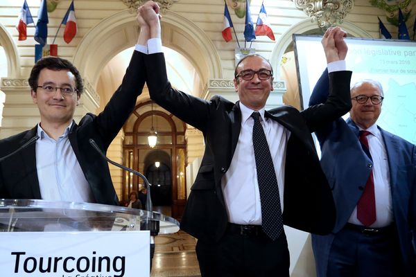 Vincent Ledoux, au centre, à l'issue du 1er tour, le 13 mars dernier.