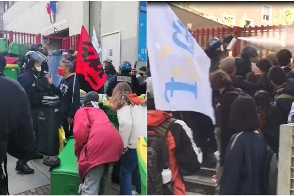 Les policiers sont intervenus pour dégager l'entrée du lycée Stendhal, à Grenoble.