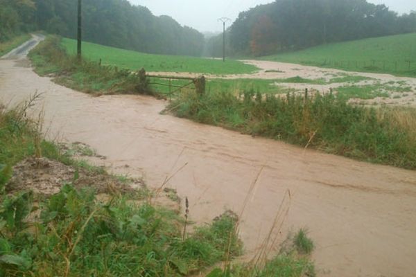 Une inondation entre Bacqueville-en-Caux et Auppegard au lieu dit du Mont Candon. Photo prise samedi.