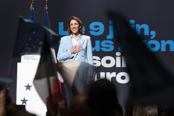 Valérie Hayer (Renaissance) en meeting le 28 mai 2024