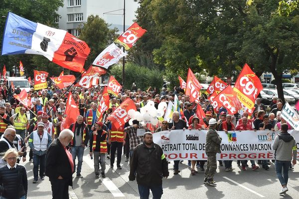 Lors de la manifestation du 21 septembre contre les ordonnances travail, à Lille. 