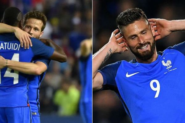 Yohan Cabaye et ses équipiers de l'équipe de France soutiennent Olivier Giroud malgré les sifflets du public.