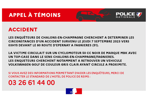 Appel à témoins suite à un accident de scooter survenu le jeudi 7 septembre 2023.