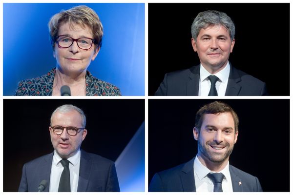 Marie-Guite Dufay, Gilles Platret, Denis Thuriot et Julien Odoul, lors du débat de France 3 Bourgogne-Franche-Comté le 9 juin 2021.