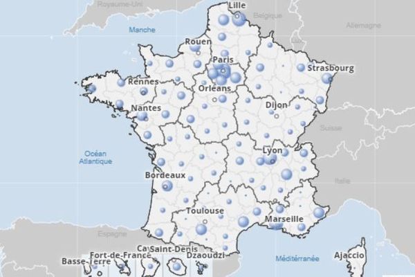 La carte de la population française publiée le 1er janvier 2020 par l'Insee sur la base du recensement de 2017