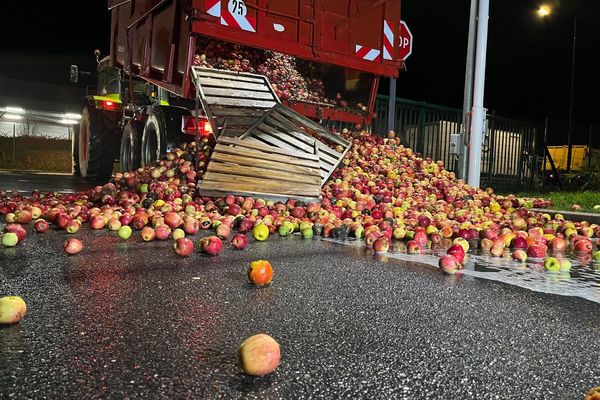 Les arboriculteurs du Cher ont exprimé leur colère, vendredi 13 janvier, devant les centrales d'achats des grandes surfaces.