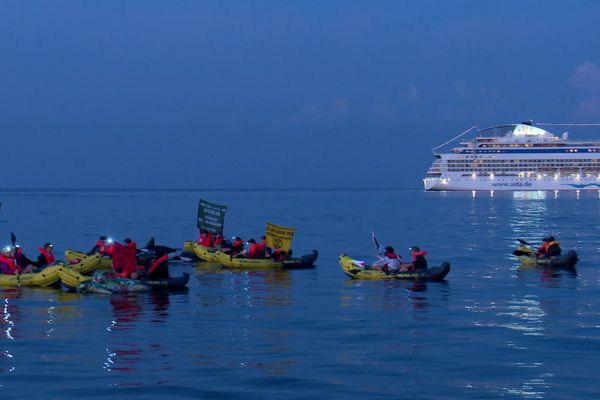 Des militants de "Stop Croisières" et d'"Extinction Rébellion" ont empêché pendant près de deux heures les navires de croisière d'accoster à Marseille ce samedi.