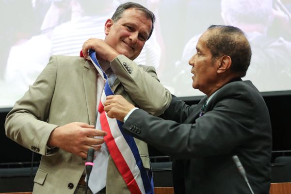 Louis Aliot le 5 juillet, après avoir été officiellement élu maire de Perpignan.