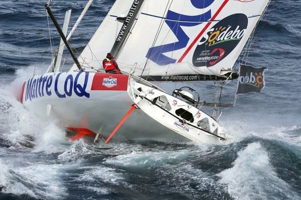 Jérémie Bayou victime d'une avarie de quille majeure 8 jours après le départ du Vendée Globe. photo septembre 2012