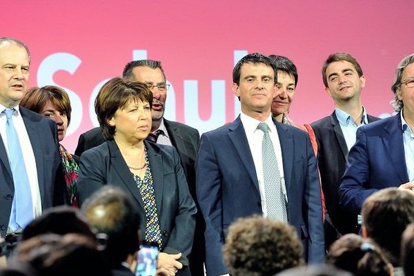 Jean-Christophe Cambadélis, Martine Aubry, Manuel Valls et Gilles Pargneaux, candidat PS aux Européennes pour la région Nord-Ouest