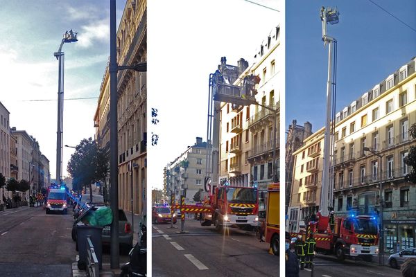 Rouen  le 18 janvier 2021 : intervention des pompiers au niveau de la toiture d'un immeuble de la rue Jeanne d'Arc