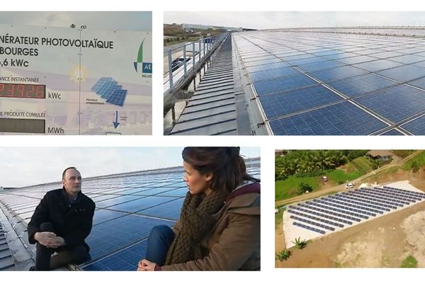 Parc photovoltaïque de Quadran sur un entrepôt logistique à Bourges, parc photovoltaïque de l'entreprise Mascara à Bora-Bora