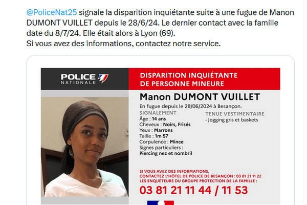 La jeune femme originaire de Besançon a disparu depuis le 28 juin 2024.