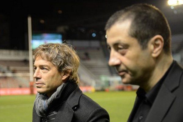 Le président du Rugby club toulonnais Mourad Boudjellal (à droite) a démenti le licenciement du futur manager du club Diego Dominguez - Archives