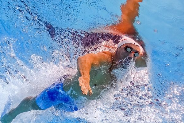 Jérémy Stravius durant l'épreuve de 200m nage libre, aux Championnats du monde de Budapest, le 24 juillet 2017.