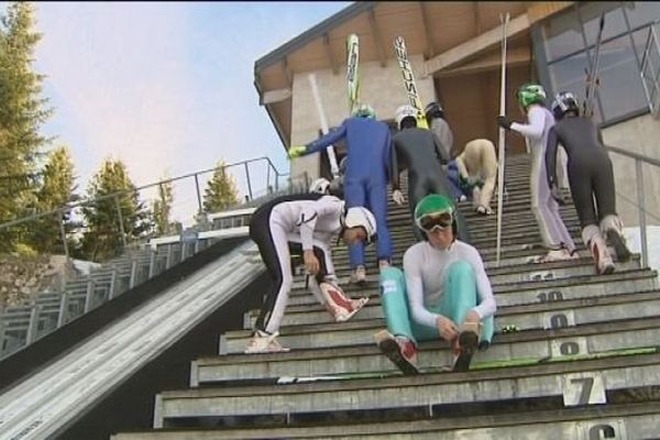 Entraînement avant la Coupe de France de combiné nordique à Chaux Neuve