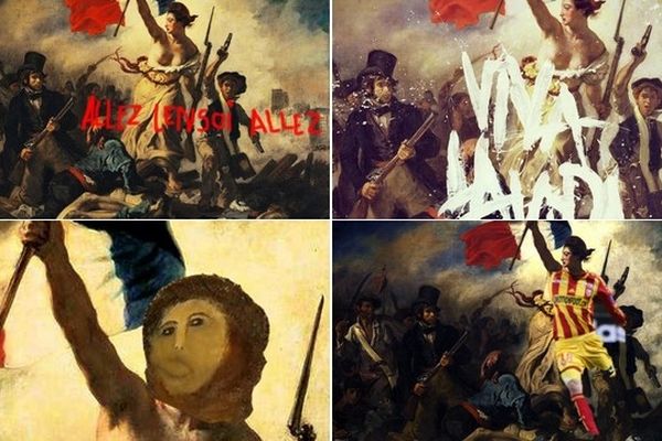 caricatures du Delacroix vandalisé par des internautes, postées sur Twitter. 