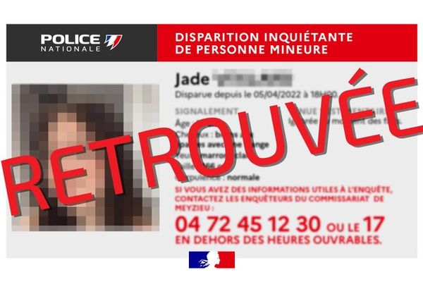 Jade, la personne mineure récemment déclarée disparue a été retrouvée saine et sauve à Lyon.