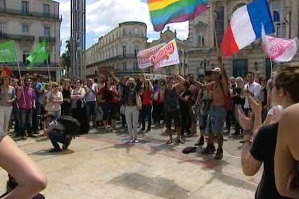 Les manifestants se sont rassemblés en début d'après-midi place de la Comédie à Montpellier.