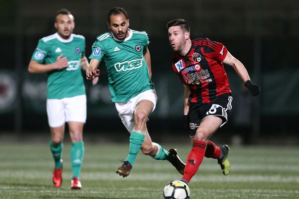 Kévin Rocheteau, prêté par les Chamois Niortais aux Herbiers le 16 mars 2018 pendant le match Red Star/Les Herbiers.