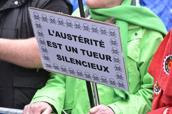 Pancarte brandie lors d'une précédente manifestation nationale le 19 mars 2015 à Bruxelles