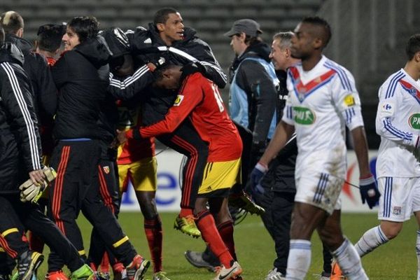 La joie des joueurs du RC Lens à Lyon.